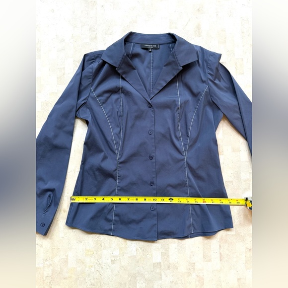 Lafayette 148 New York Shirt Womens 10 Petite Blue Tailored Collar Button Down - Picture 6 of 8